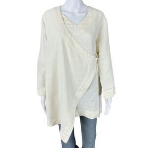 Bryn Walker Womens Linen Layered Asymmetric Top Size S Ecru Lagenlook Oversized